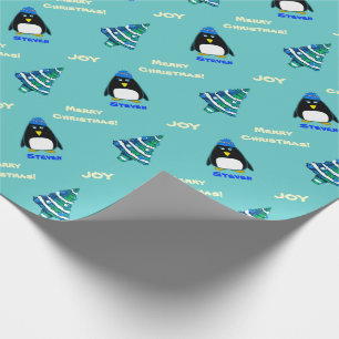 Papier Cadeau Petit pingouin   Nom personnalisé Cadeau de Noël
