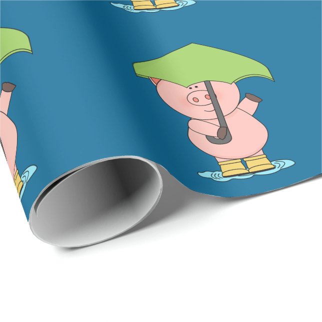 Papier Cadeau Petit porc mignon tenant le baby shower de (Coin rond)