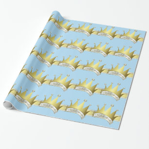 Papier Cadeau Petit Prince Bébé Bleu et Or Fête Prénatale
