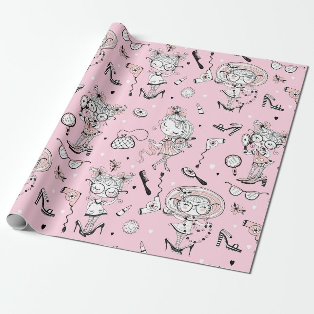 Papier Cadeau Petite Demoiselle Rose (Déroulé)
