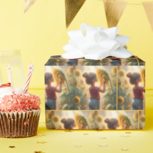Papier Cadeau Petite fille au tournesol