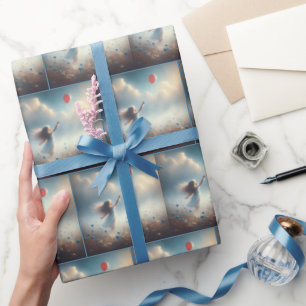 Papier Cadeau Petite Fille Avec Balloon Rouge