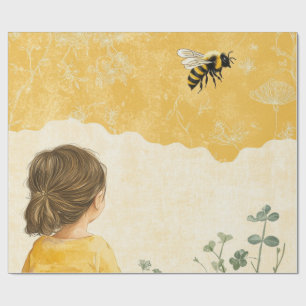 Papier Cadeau Petite Fille Regardant un Bourdon