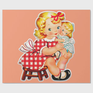 Papier Cadeau Petite fille rétro vintage poupée enfant