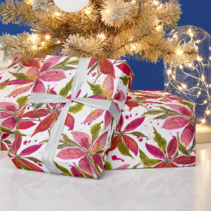 Papier Cadeau Petite Poinsettias Vacances rose, rouge et verte
