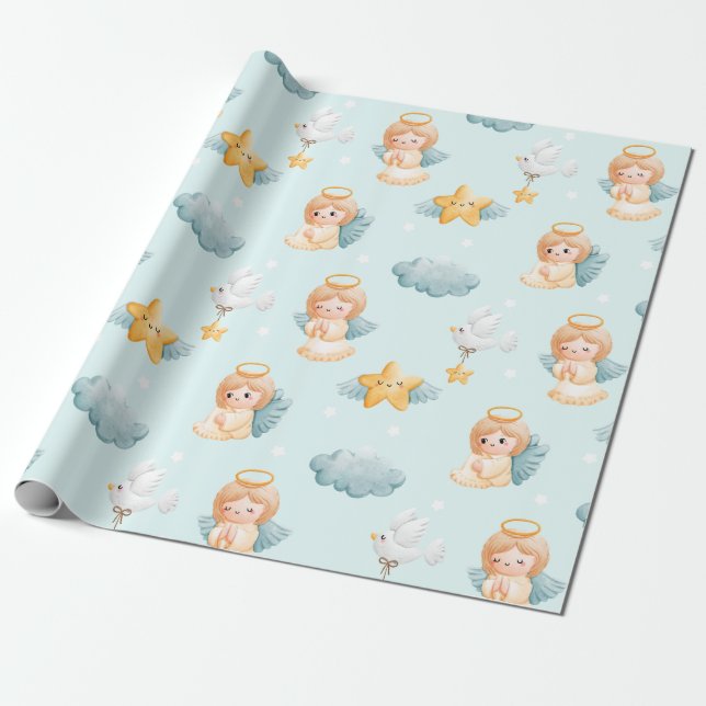 Papier Cadeau Petite prière Angel fille bleu (Déroulé)