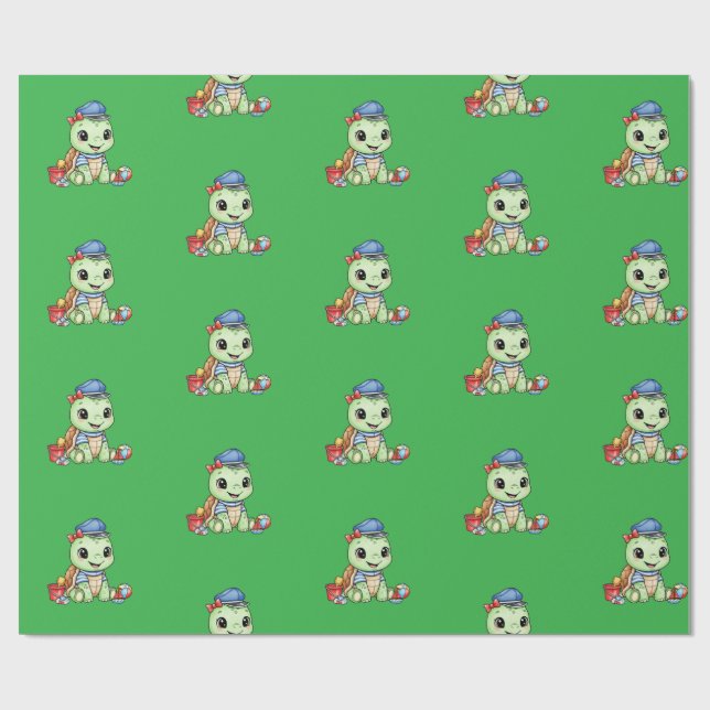 Papier Cadeau Petite Tortue Mignonne (Plat)