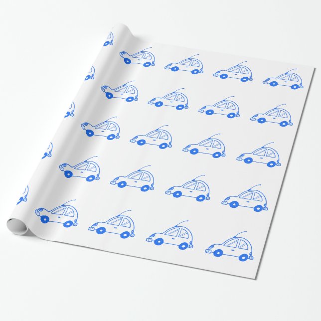 Papier Cadeau Petite voiture bleue (Déroulé)