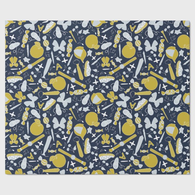 Papier Cadeau Petites choses scolaires éparpillées (Couture)