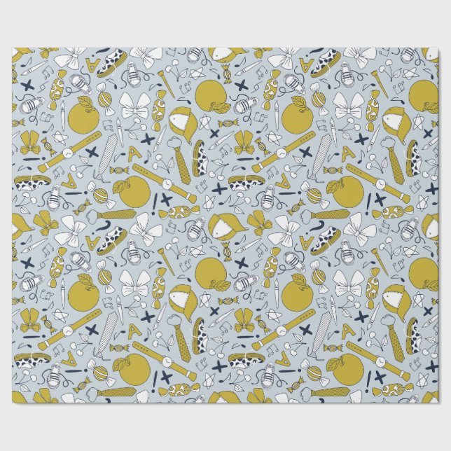 Papier Cadeau Petites choses scolaires éparpillées (Couture)