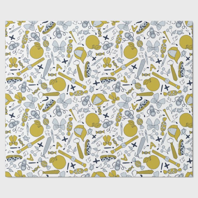 Papier Cadeau Petites choses scolaires éparpillées (Couture)