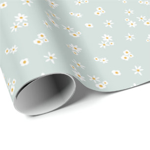 Papier Cadeau Petites fleurs blanches sur le bleu - motif sans s