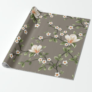Papier Cadeau petites fleurs ramassées avec motif feuille vert o