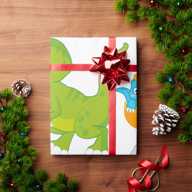 Papier Cadeau Petites Roars Aquarelle Bébé Dinosaure (Cadeau de vacances)