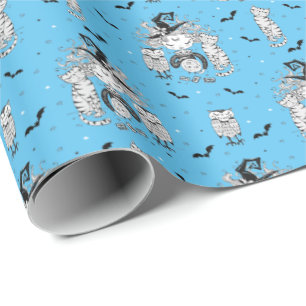 Papier Cadeau Petites sorcières mignonnes avec chats et chouett