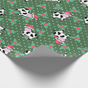 Papier Cadeau Petites vaches de Noël et Holly