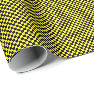 Papier Cadeau Petits chèques noirs et jaunes enveloppant du pap