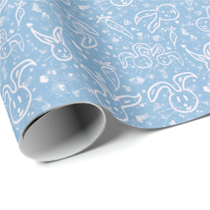 Papier Cadeau Petits cœurs et lapins - motif transparent.  