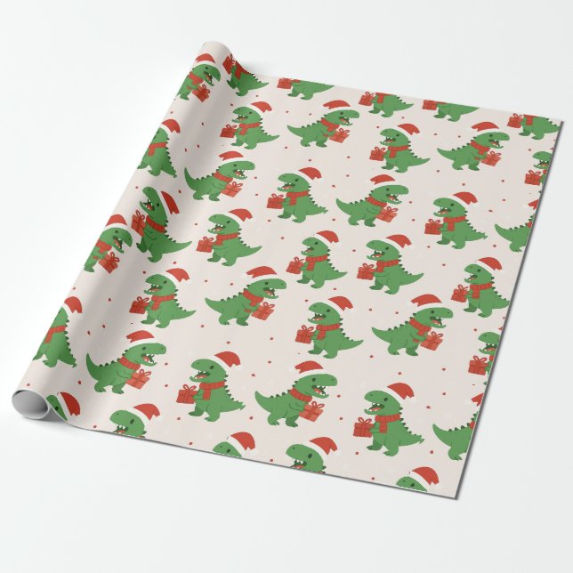 Papier Cadeau Petits enfants rétro T-Rex Xmas (Déroulé)