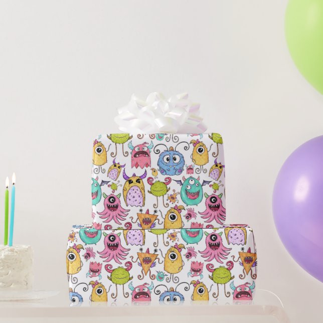 Papier Cadeau Petits Monstres Heureux  (Cadeaux de fête)