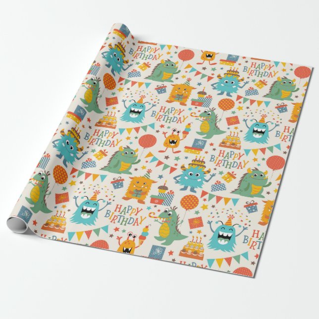 Papier Cadeau Petits Monstres Heureux  (Déroulé)