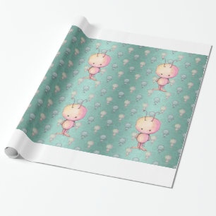 Papier Cadeau Petits Monstres Mignons et Flous