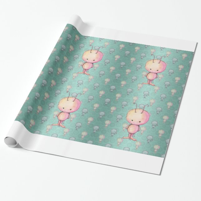 Papier Cadeau Petits Monstres Mignons et Flous (Déroulé)