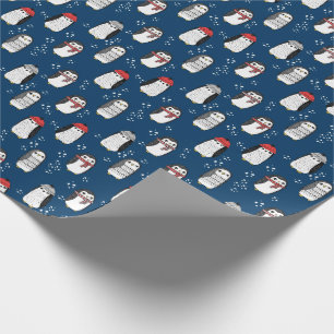 Papier Cadeau Petits pingouins de Noël bleu marine