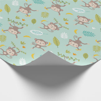 Papier Cadeau Petits singes mignons à la menthe de bananes et de