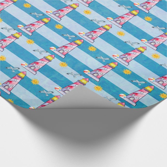 Papier Cadeau Phare d'aquarelle rouge (Coin)