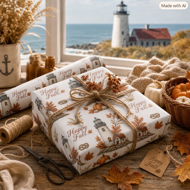 Papier Cadeau Phare d'automne Marron Orange Saison Automnale  (Créateur téléchargé)