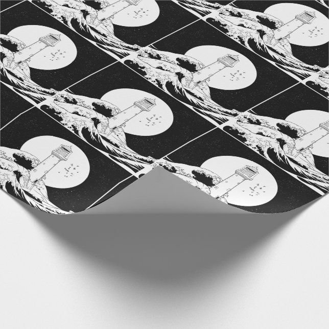 Papier Cadeau Phare de Bell Rock noir et blanc (Coin)