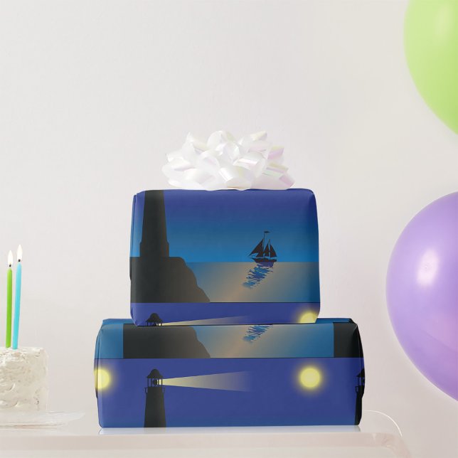 Papier Cadeau Phare et voilier à Night Moonlit Ocean (Créateur téléchargé)