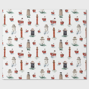Papier Cadeau Phare Rouges Rustiques Bateaux En Mer Stormy 3
