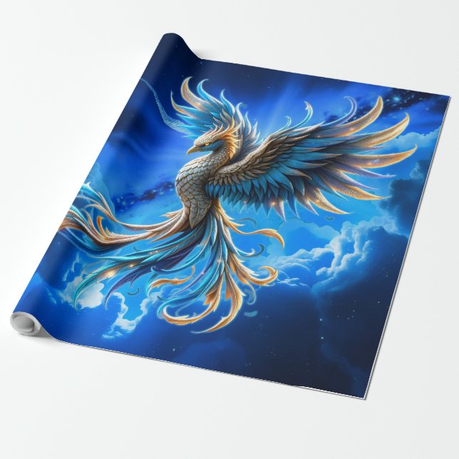 Papier Cadeau Phénix de l'Aube Saphir (Déroulé)