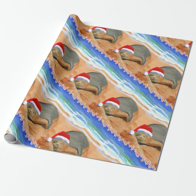 Papier Cadeau Phoque de moine hawaïen Mele Kalikimaka Papier d'e (Déroulé)