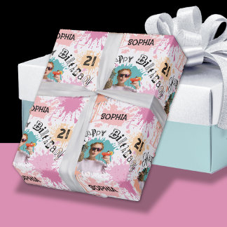 Papier Cadeau Photo 21e anniversaire Peach Peach Paint Splters