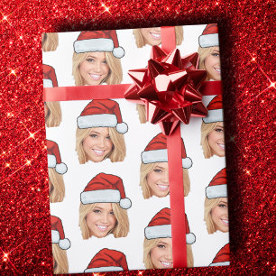 Papier Cadeau Photo à visage customisé Santa Hat Funny Noël