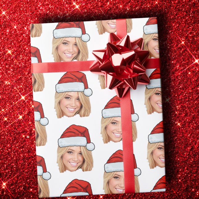 Papier Cadeau Photo à visage customisé Santa Hat Funny Noël (Créateur téléchargé)