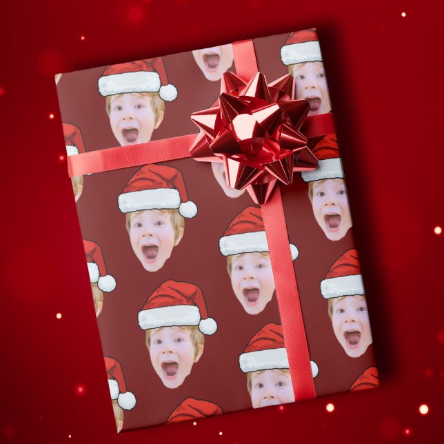 Papier Cadeau Photo à visage simple et personnalisé Père Noël Ca (Créateur téléchargé)