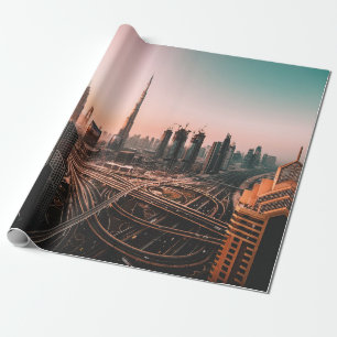 PAPIER CADEAU PHOTO AÉRIENNE DE L'AUTOROUTE DE LA VILLE ENTOURÉE