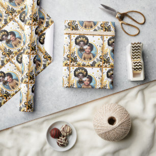 Papier Cadeau Photo Anniversaire Fée Noire Princesse Jaune Or