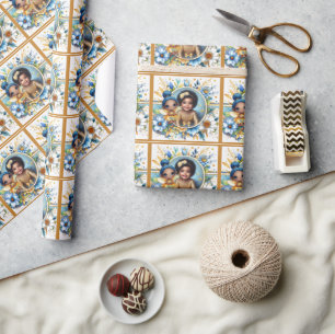 Papier Cadeau Photo Anniversaire Petite Fée Noire Bleu Jaune