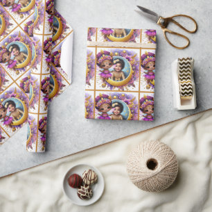 Papier Cadeau Photo Anniversaire Petite Fée Noire Violet Jaune