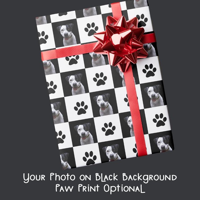 Papier Cadeau Photo Black White Checker Chien Empreinte de patte (Créateur téléchargé)
