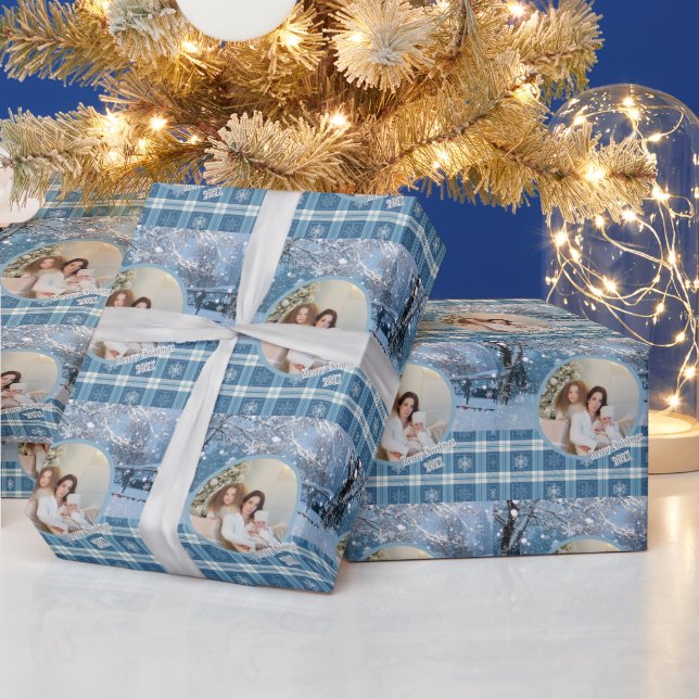 Papier Cadeau Photo Blue Cozy Plaid Winter Christmas (Vacances)