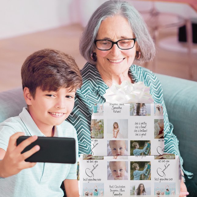 Papier Cadeau Photo Collage Modern We Love You Best Grandma Jama (Créateur téléchargé)