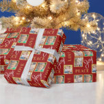 Papier Cadeau Photo Collage Peace Love Joy Green Christmas<br><div class="desc">Ajoutez une touche personnelle à votre cadeau de Noël avec cette enveloppe cadeau photo. Le design offre 4 images carrés et le texte : Peace Joy Love. Les couleurs sont : rouge et or.</div>