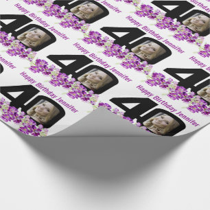 Papier Cadeau Photo d'anniversaire 40 ans fleurs mono et violett
