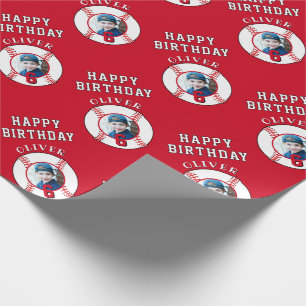 Papier Cadeau Photo d'anniversaire de baseball rouge pour enfant